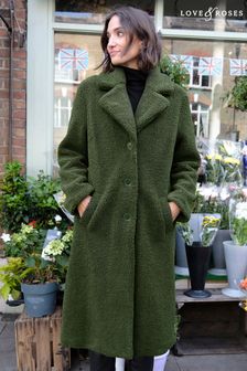 Love & Roses Khaki Green Teddy Coat (Q11604) | £80