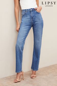 Lipsy Blue High Waist Straight Leg Harper Jeans med (Q12093) | £47
