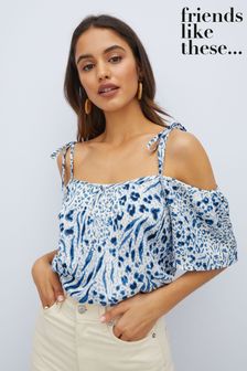 Friends Like These Tie Strap Cold Shoulder Blouse