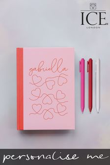 Personalised wirly Hearts 2 Tone A5 Notebook and Set of 3 Pens by Ice London