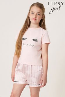 Lipsy Jersey T-Shirt And Satin Short Pyjama Set