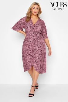 Yours Curve Pink Dalmatian Print London Wrap Dress (Q13129) | £45