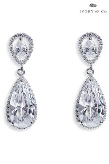 Ivory & Co Bacall Rhodium Crystal Sparkling Peardrop Earrings