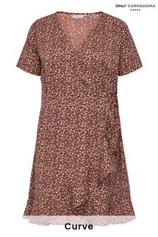 ONLY Curve Brown Short Sleeve Summer Wrap Dress (Q14225) | £25