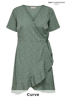 ONLY Curve Green Short Sleeve Summer Wrap Dress (Q14226) | £25