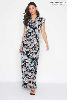 Long Tall Sally Blue Floral Frill Maxi Dress (Q14265) | £40
