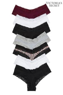 Victoria's Secret Black/White/Leopard/Grey/Burgundy Lace Trim Cheeky Knickers 7 Pack (Q15112) | £35