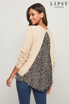 Lipsy Nude Petite Knitted Woven Back Jumper (Q16077) | £38