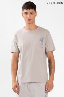 Religion Classic Slim Fit T-shirt Featuring Iridescent Praying Skeleton Detail.