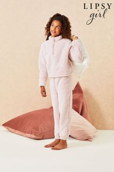 Lipsy Pink Cosy Zip Through Pyjamas (Q17175) | £26 - £32