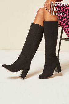Friends Like These Black Suedette Long Knee Mid Heel Boot (Q17430) | £55