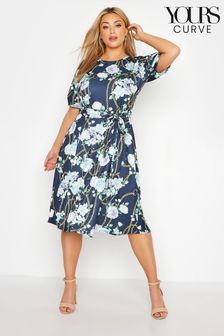 Yours Curve Puff Sleeve Chain Floral Skater Dress