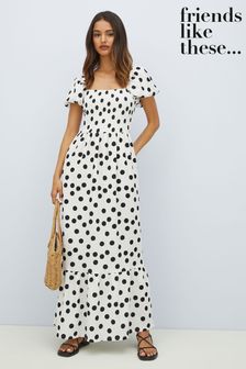 Friends Like These Shirred square neck spot maxi dress