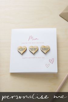 Personalised Mother's Day 3 Reasons Wooden Hearts Keepsake Card by No Ordinary Gift