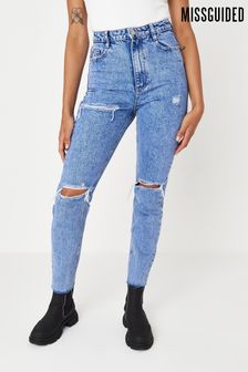 Missguided Wrath Highwaisted Distressed Straight Jeans