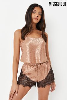 Missguided Satin Cami Lace Short Set
