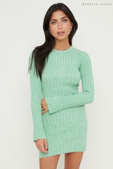 Pretty Lavish Green Jayla Long Sleeve Knit Dress (Q21122) | £55