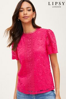 Lipsy Lace Flutter Sleeve Top