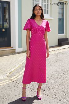 Love & Roses Pink Spot Angel Sleeve Midi Dress (Q21998) | £46
