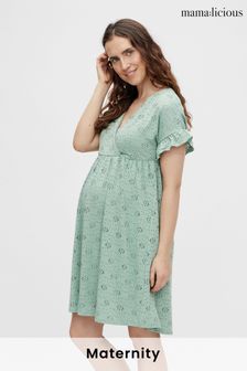 Mamalicious Green Maternity Nursing Broderie Summer Smock Dress (Q22425) | £38