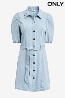 Only Puff Sleeve Belted Denim Dress