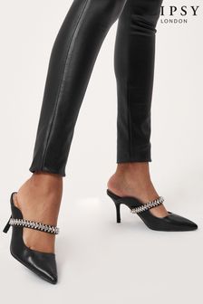 Lipsy Black Embellished Gem Strap Mule Heel Court (Q23595) | £57