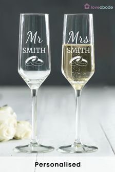 Personalised Pair of Wedding Champagne Glasses by Loveabode