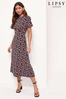 Lipsy Floral Petite Jersey Puff Short Sleeve Underbust Midi Dress (Q24985) | £46