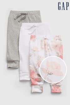 Gap White, Grey and Pink Print Organic Cotton Joggers 3-Pack - Baby (Q25955) | £20