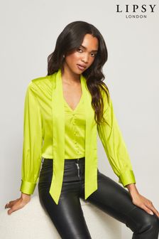 Lipsy Lime Satin Pussybow Blouse (Q26285) | £32