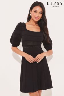 Lipsy Black Square Neck Pointelle Knit Dress (Q27943) | £54