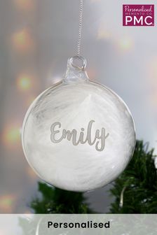 Personalised Silver Glitter Name Only Feather Glass Bauble by PMC (Q29066) | £10