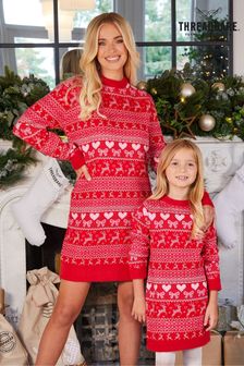 Threadbare Red Knitted Sequined Christmas Jumper Dress (Q29229) | £26