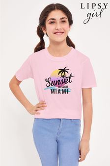 Lipsy Light Pink Sunset Beach Miami Logo Kid's T-Shirt (Q30751) | £18
