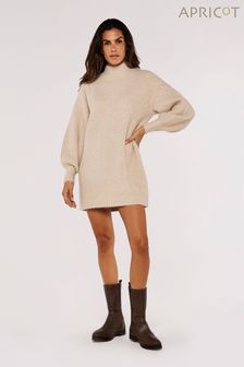 Apricot Cream Chunky Knit Puff Sleeve Jumper Dress (Q30865) | £39