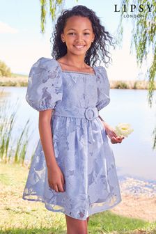 Lipsy Blue Puff Sleeve Occasion Dress (3yrs-16yrs) (Q32431) | £50 - £58