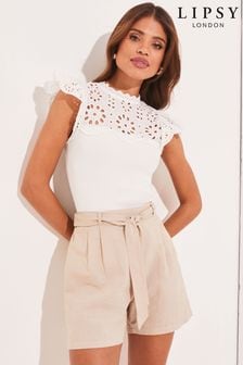 Lipsy White Broderie Angel Sleeve Knitted Top (Q32573) | £35
