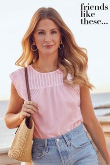 Friends Like These Pink Ruffle Sleeveless Broderie Round Neck Top (Q32824) | £25