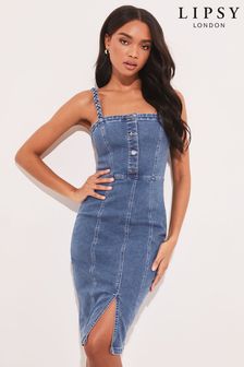 Lipsy Blue Braided Bodycon Denim Midi Dress (Q34052) | £58