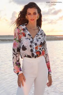 Mary Katrantzou x Lipsy White Floral Printed Chiffon Shirt (Q36062) | £38