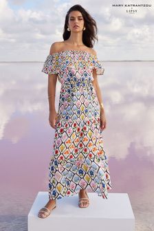 Mary Katrantzou x Lipsy White Printed Tiered Bardot Maxi Dress (Q36138) | £55
