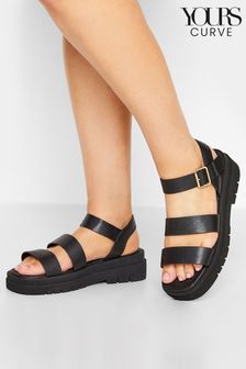 Yours Curve Black Extra-Wide Fit Three Strap Gladiator Sandal (Q37526) | £36