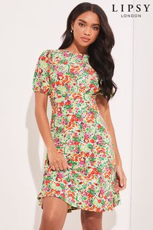 Lipsy Green Ditsy Jersey Underbust Puff Sleeve Mini Dress (Q37737) | £38