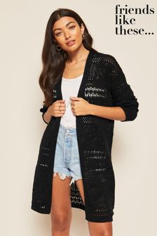 Friends Like These Black Crochet Knitted Long Sleeve Cardigan (Q38640) | £36