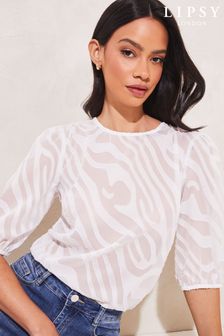Lipsy White Puff Short Sleeve Burnout Top (Q38705) | £30