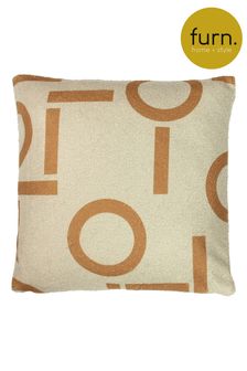 Furn Cream Shearling Circle Geometric Feather Filled Cushion