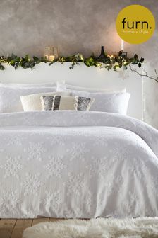 Furn White Snowflake 100% Cotton Tufted Duvet Cover Set