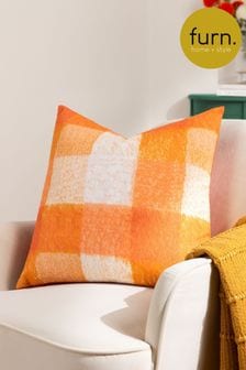 Furn Orange Alma Check Feather Filled Cushion
