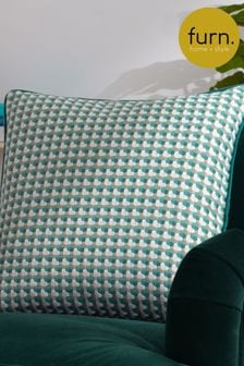 Furn Blue Marttel Geometric Jacquard Feather Filled Cushion