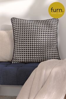 Furn Black Marttel Geometric Jacquard Feather Filled Cushion